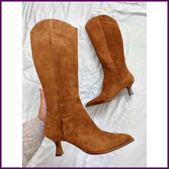 Wide Calf Knee High Boots Kitten Heel Pointed Toe Side Zipper Fall Winter - Picture 3 of 8